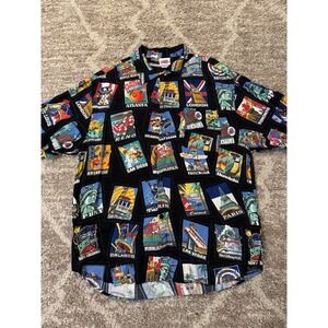 Planet Hollywood Hawaiian Shirt Mens Large VTG 1998 Button Up Postcards Rayon